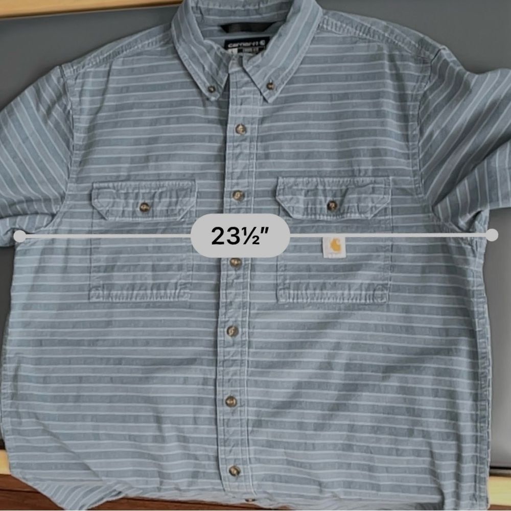 Carhartt Men's Loose Fit Short Sleeve Midweight Blue Striped Shirt Large Tall - Picture 5 of 8